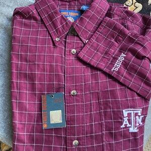 Texas A&M Aggies L Buttondown Maroon Plaid NWT Cotton blend Oxford shirt Gameday